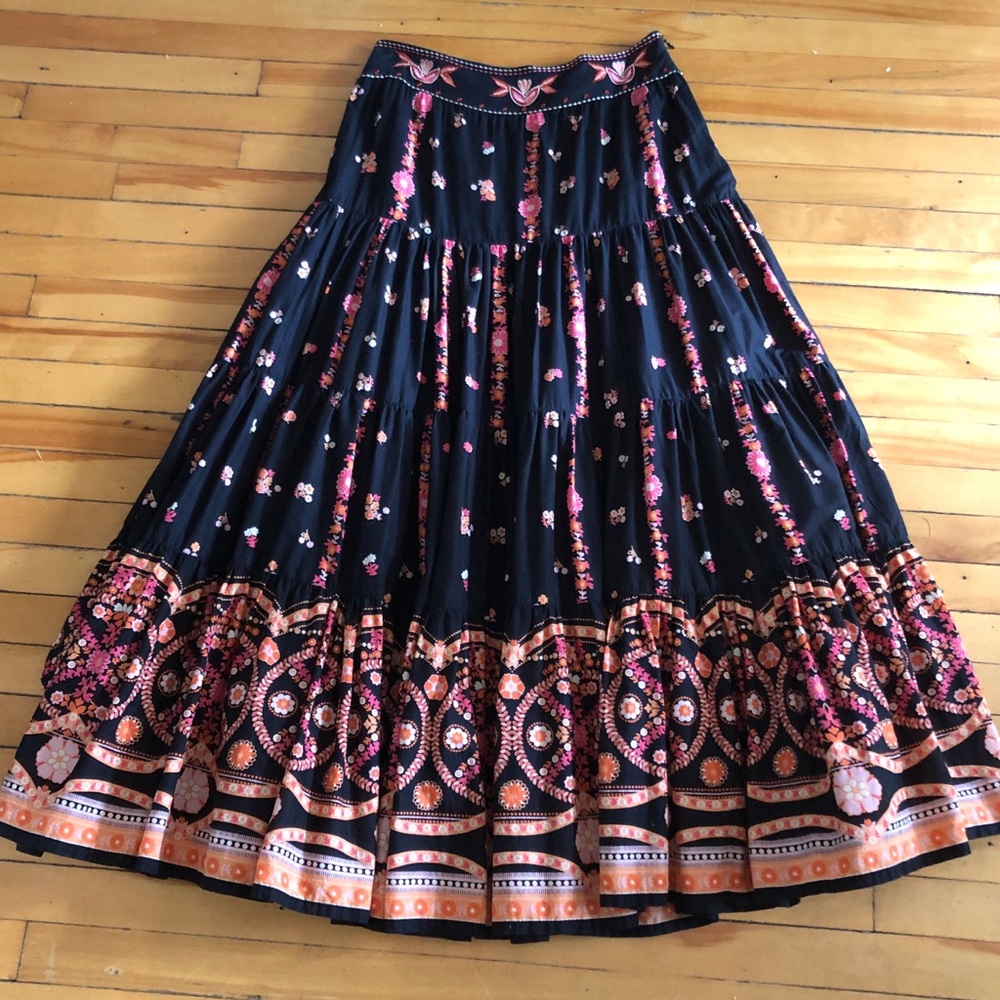 Y2K Vintage Embroidered Tiered Peasant Maxi Skirt Whimsigoth Fairycore Bohemian